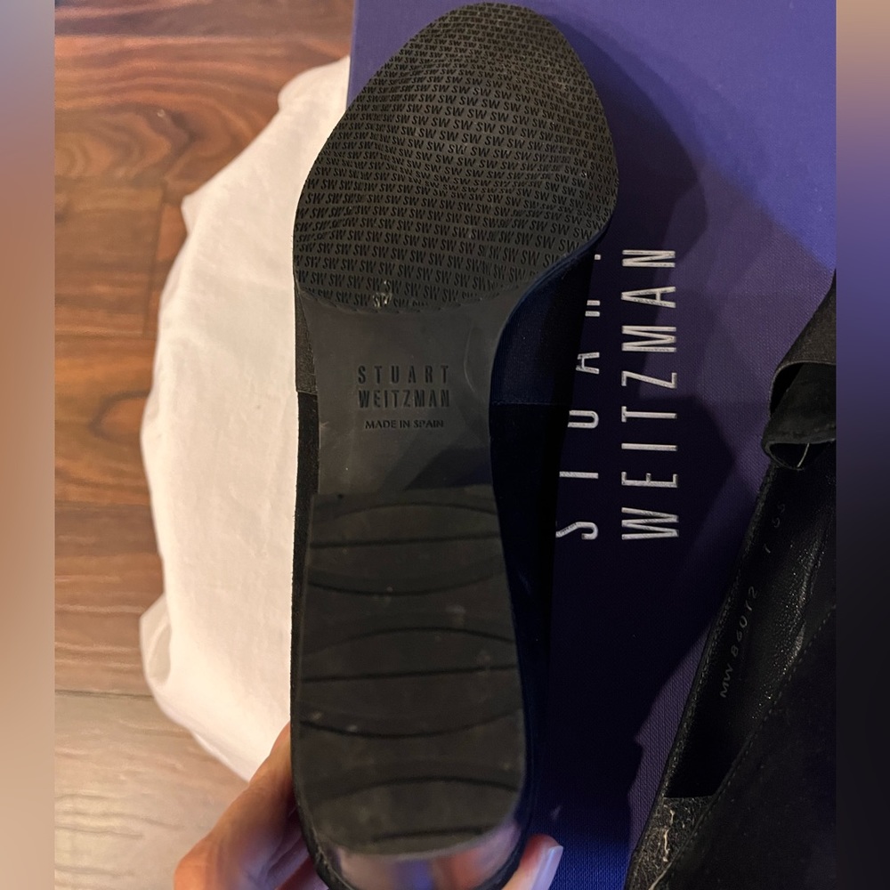 Stuart Weitzman black suede low heel shoes. Size 37. For narrow feet. Pre-loved.